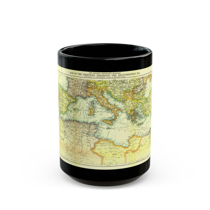 Mediterranean - Countries Bordering the (1912) (Map) Black Coffee Mug-15oz-The Sticker Space