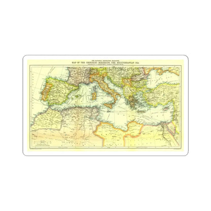 Mediterranean - Countries Bordering the (1912) (Map) STICKER Vinyl Kiss-Cut Decal 4 Inch White - The Sticker Space