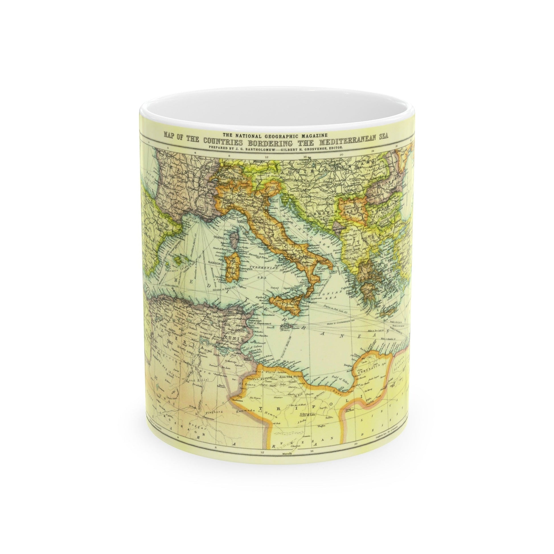 Mediterranean - Countries Bordering the (1912) (Map) White Coffee Mug-11oz-The Sticker Space