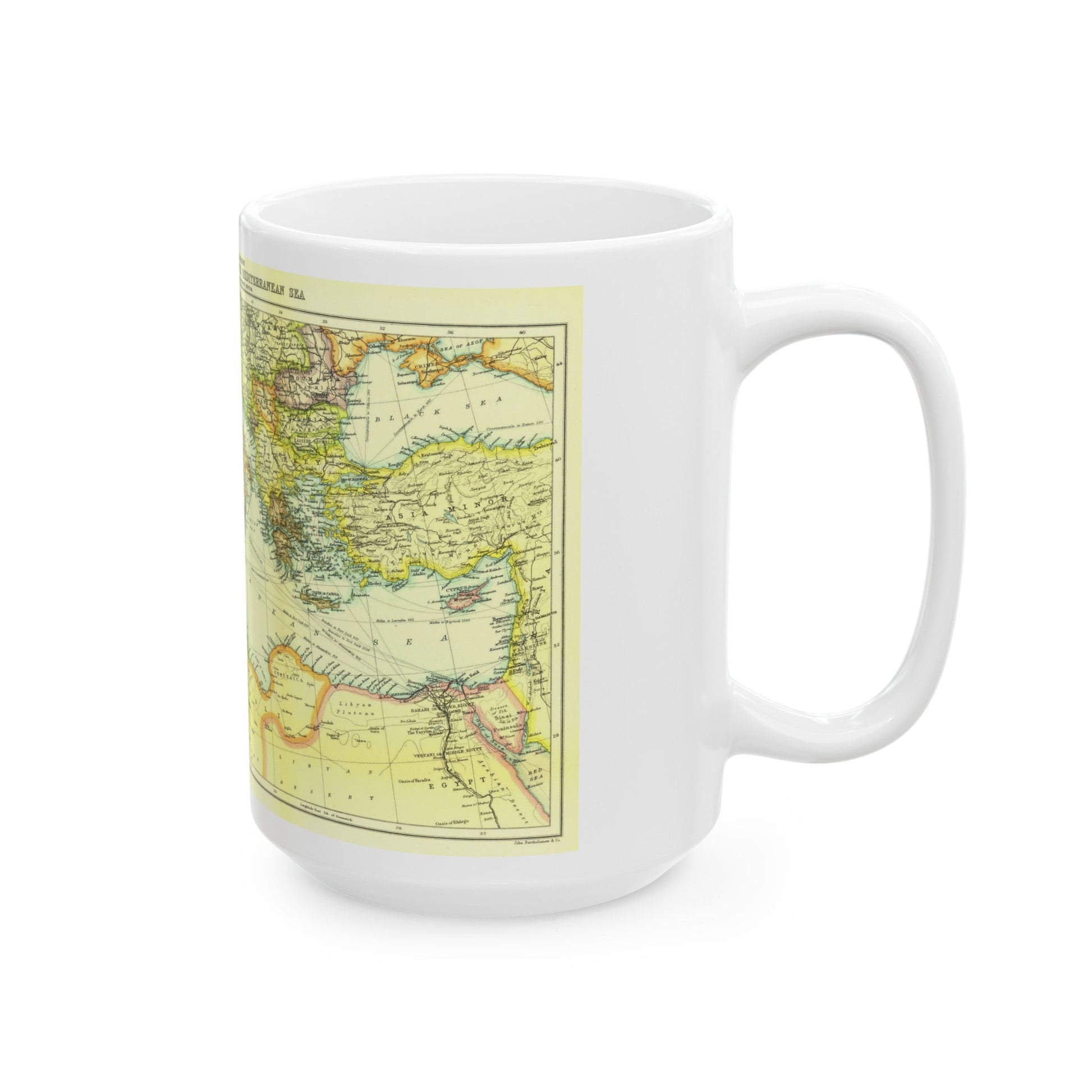 Mediterranean - Countries Bordering the (1912) (Map) White Coffee Mug-The Sticker Space