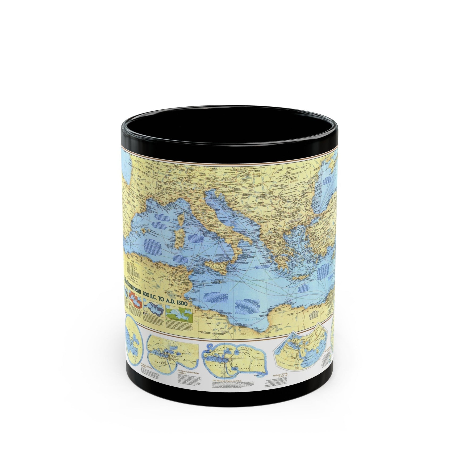 Mediterranean - Historic , 800 BC to AD 1500 (1982) (Map) Black Coffee Mug-11oz-The Sticker Space