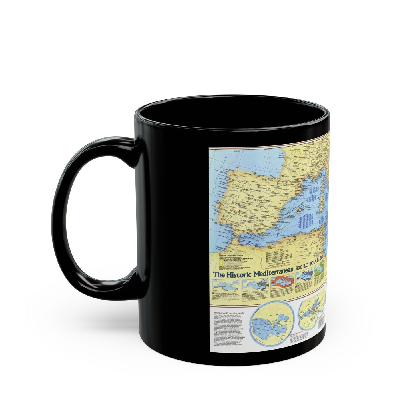 Mediterranean - Historic , 800 BC to AD 1500 (1982) (Map) Black Coffee Mug-The Sticker Space