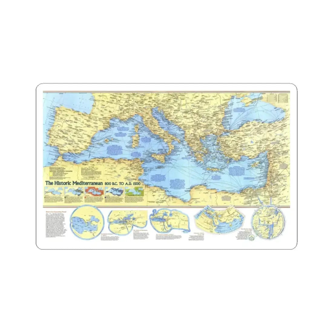 Mediterranean - Historic , 800 BC to AD 1500 (1982) (Map) STICKER Vinyl Kiss-Cut Decal 2 Inch White - The Sticker Space
