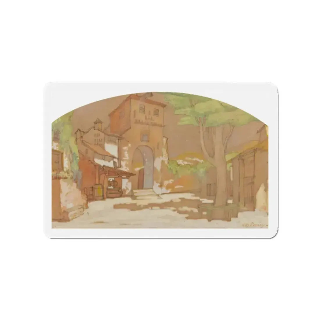 Mediterranean Scene (Magazine Illustration) Refrigerator Magnet 2 Inch Die-Cut - The Sticker Space
