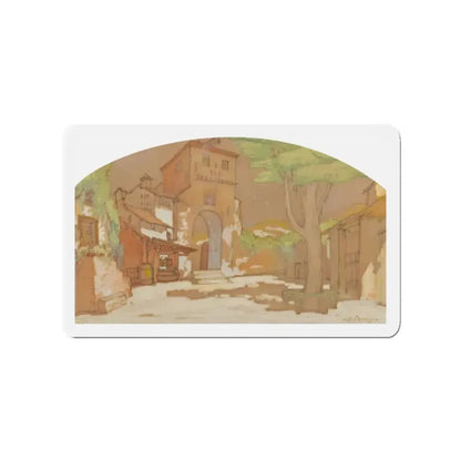 Mediterranean Scene (Magazine Illustration) Refrigerator Magnet 3 Inch Die-Cut - The Sticker Space
