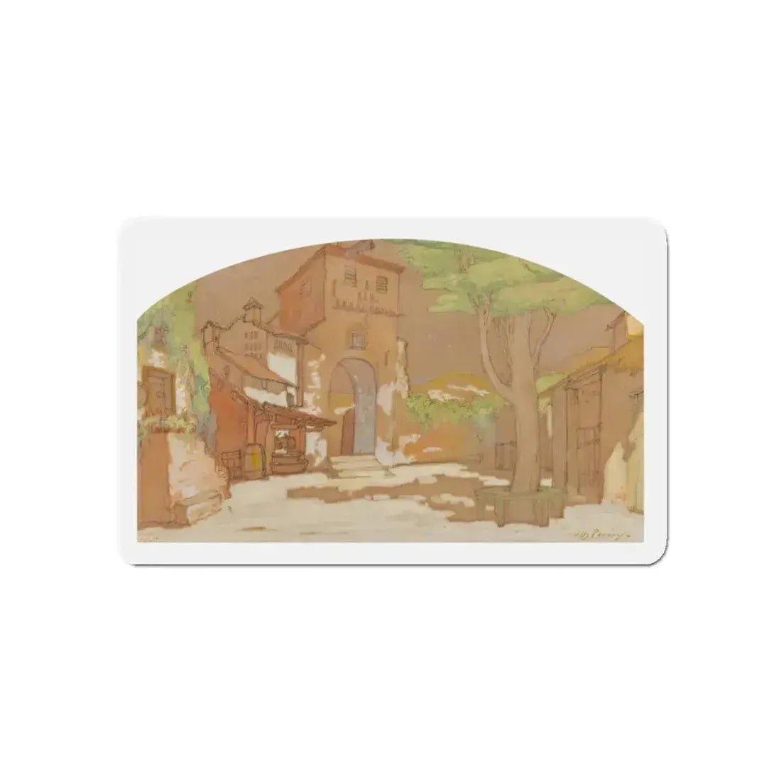 Mediterranean Scene (Magazine Illustration) Refrigerator Magnet 5 Inch Die-Cut - The Sticker Space