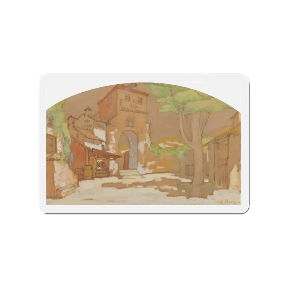 Mediterranean Scene (Magazine Illustration) Refrigerator Magnet - The Sticker Space