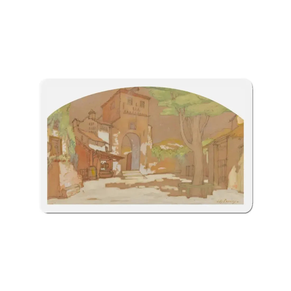 Mediterranean Scene (Magazine Illustration) Refrigerator Magnet - The Sticker Space