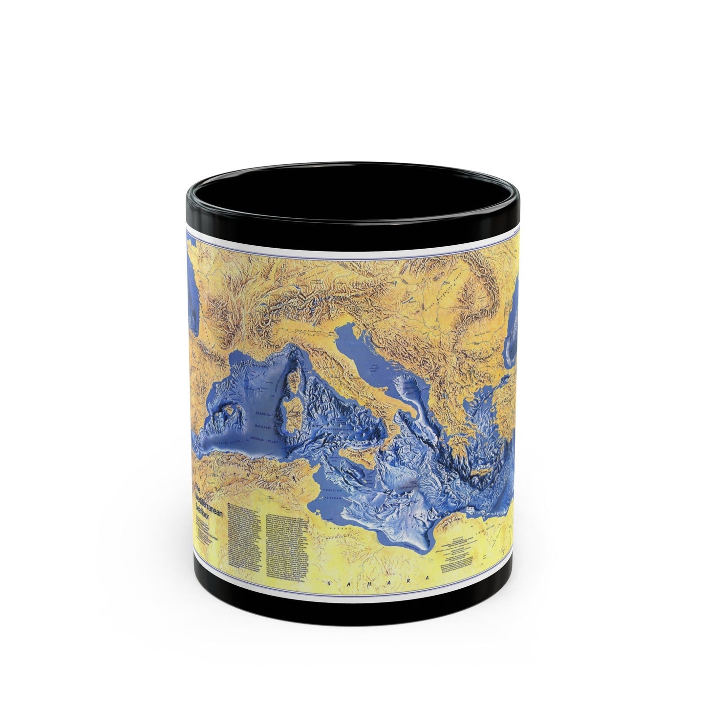 Mediterranean Seafloor (1982) (Map) Black Coffee Mug-11oz-The Sticker Space