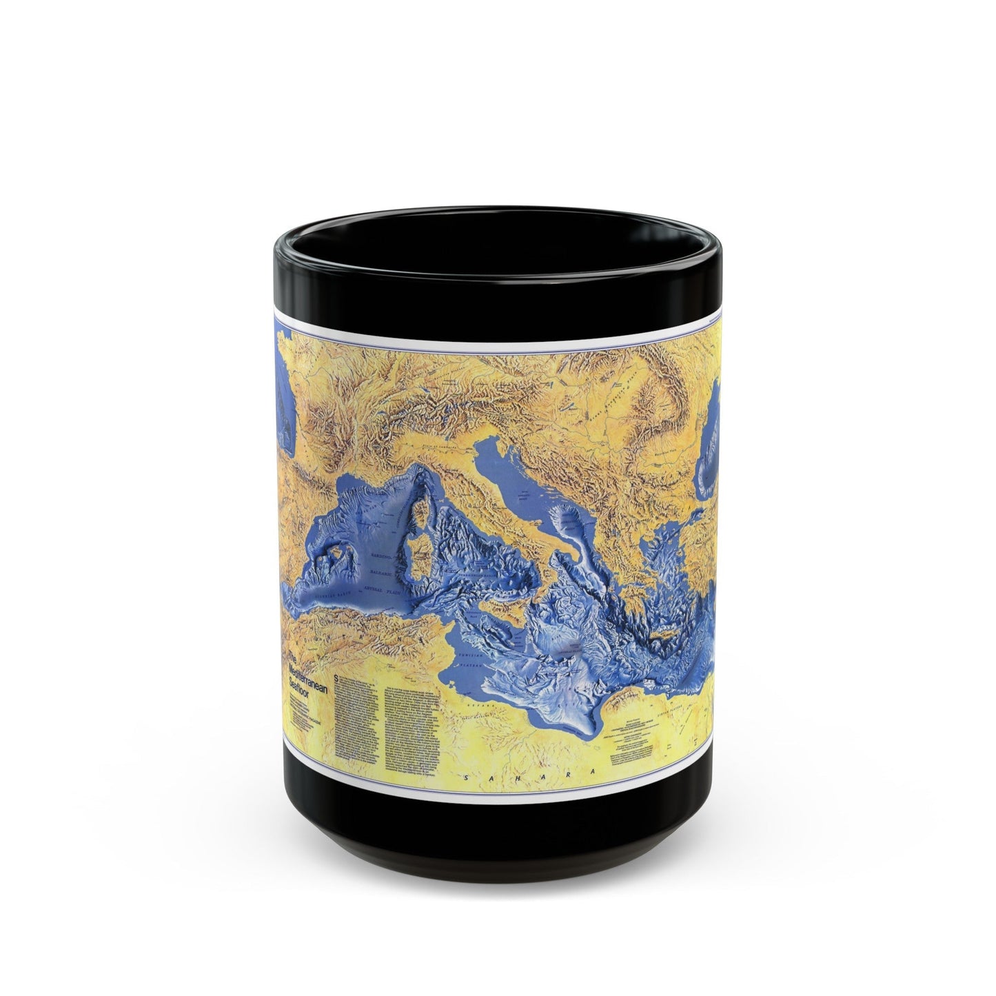 Mediterranean Seafloor (1982) (Map) Black Coffee Mug-15oz-The Sticker Space