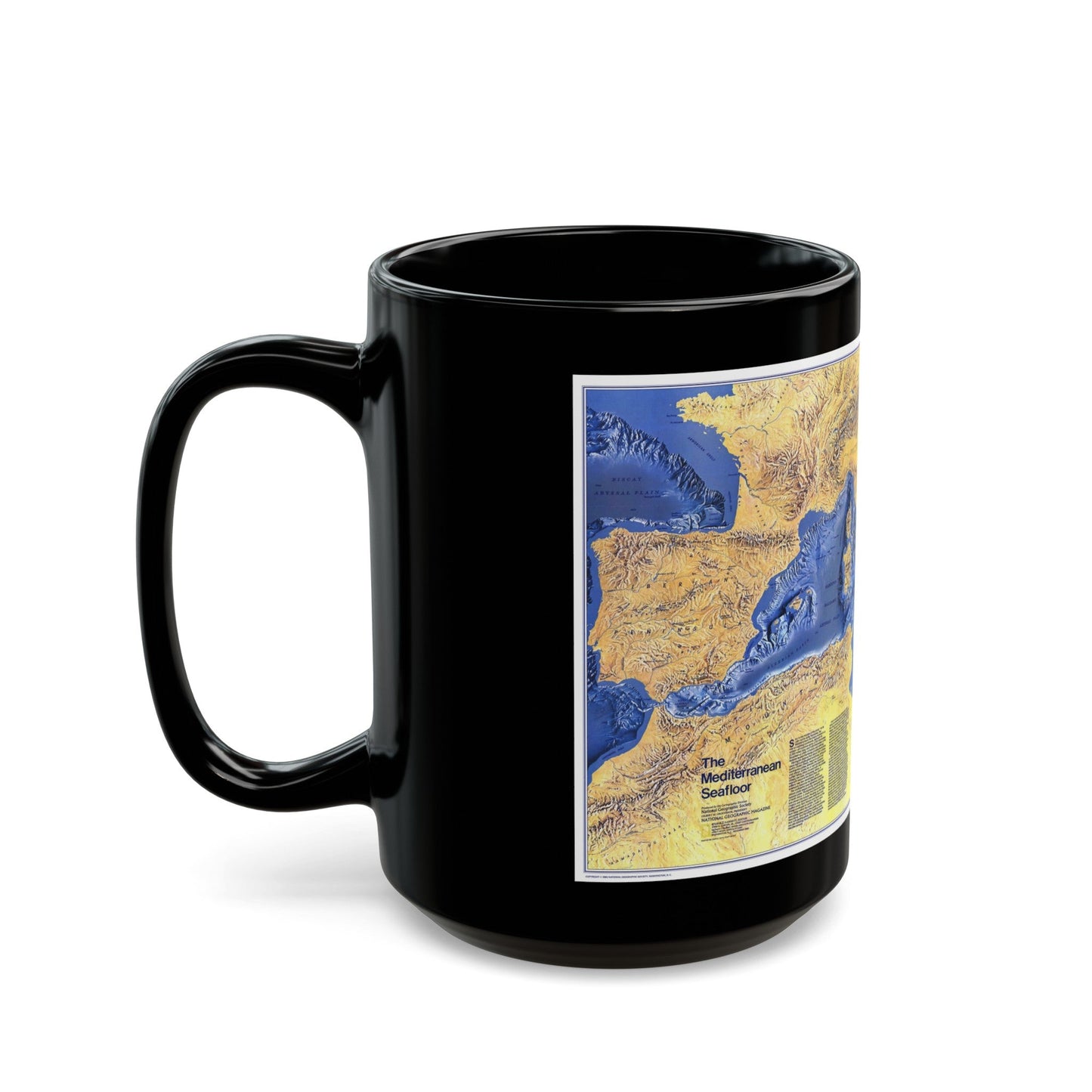 Mediterranean Seafloor (1982) (Map) Black Coffee Mug-The Sticker Space