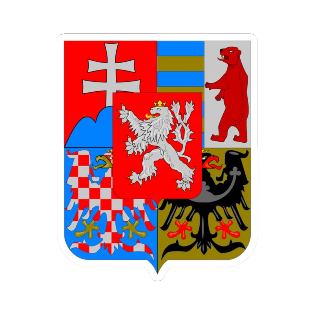 Medium coat of arms of Czechoslovakia 1918-1938 and 1945-1961 (Slovakia) (Coat of Arms) STICKER Vinyl Kiss-Cut Decal 2 Inch White - The Sticker Space