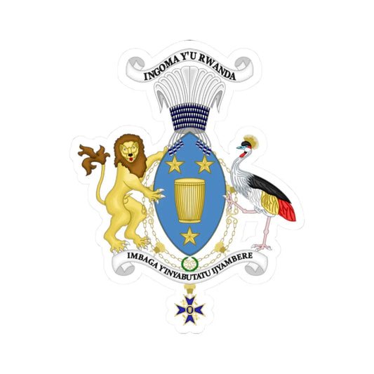 Medium Coat of Arms of the King of Rwanda Shield (Rwanda) (Coat of Arms) STICKER Vinyl Kiss-Cut Decal 2 Inch White - The Sticker Space