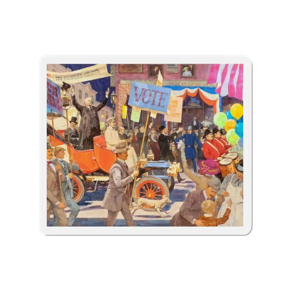 Meet the Candidates, 1906 Cadillac, Great Moments in Early American Motoring, October 1971 (Magazine Illustration) Refrigerator Magnet 2 Inch Die-Cut - The Sticker Space