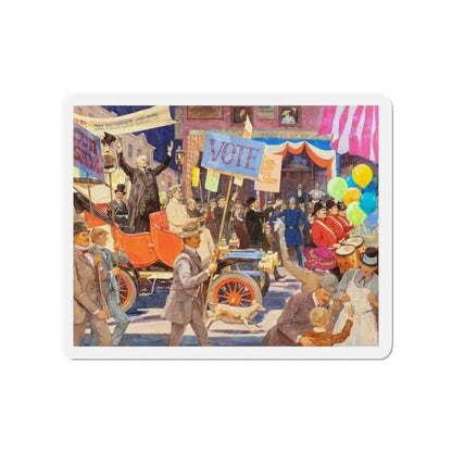 Meet the Candidates, 1906 Cadillac, Great Moments in Early American Motoring, October 1971 (Magazine Illustration) Refrigerator Magnet 3 Inch Die-Cut - The Sticker Space