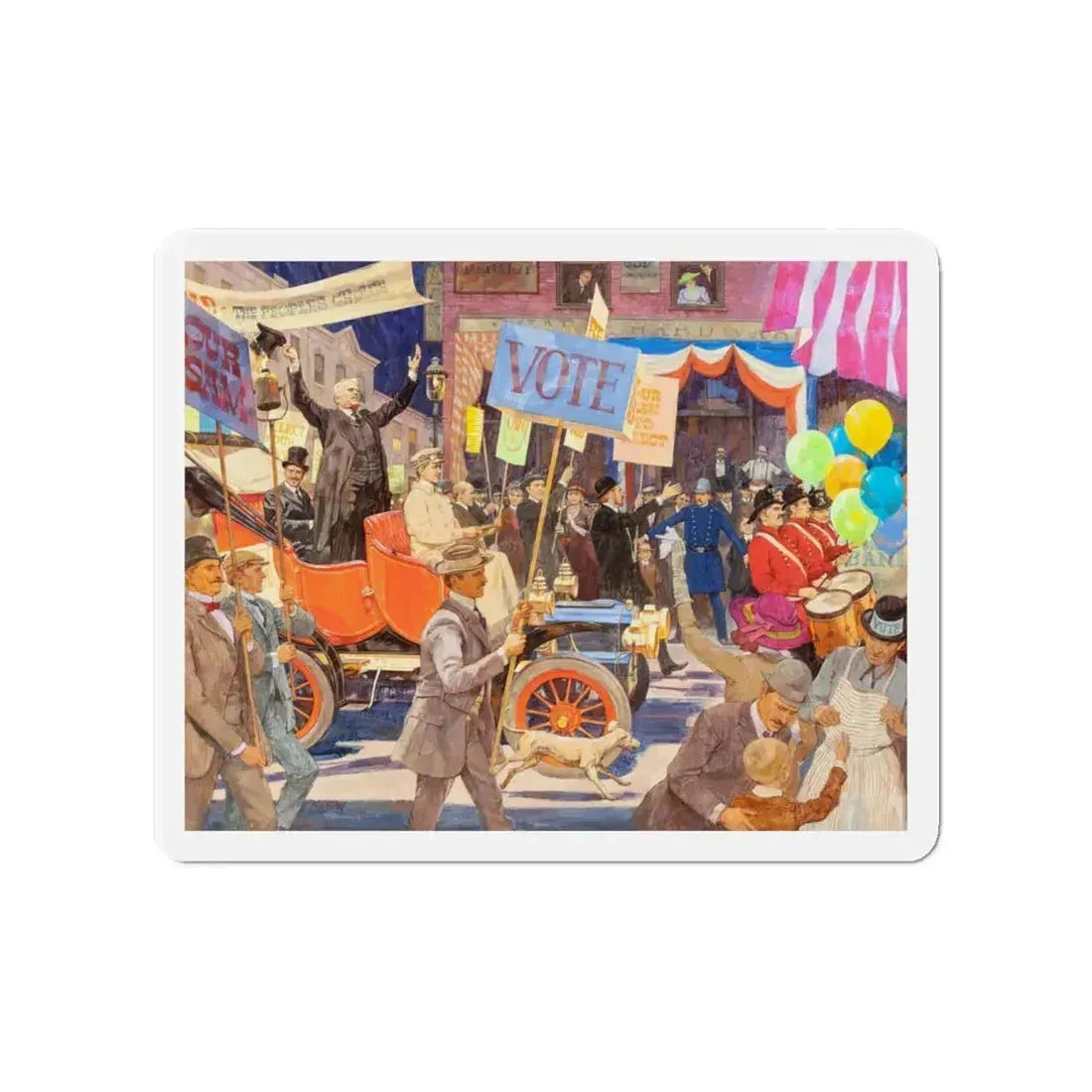 Meet the Candidates, 1906 Cadillac, Great Moments in Early American Motoring, October 1971 (Magazine Illustration) Refrigerator Magnet 4 Inch Die-Cut - The Sticker Space