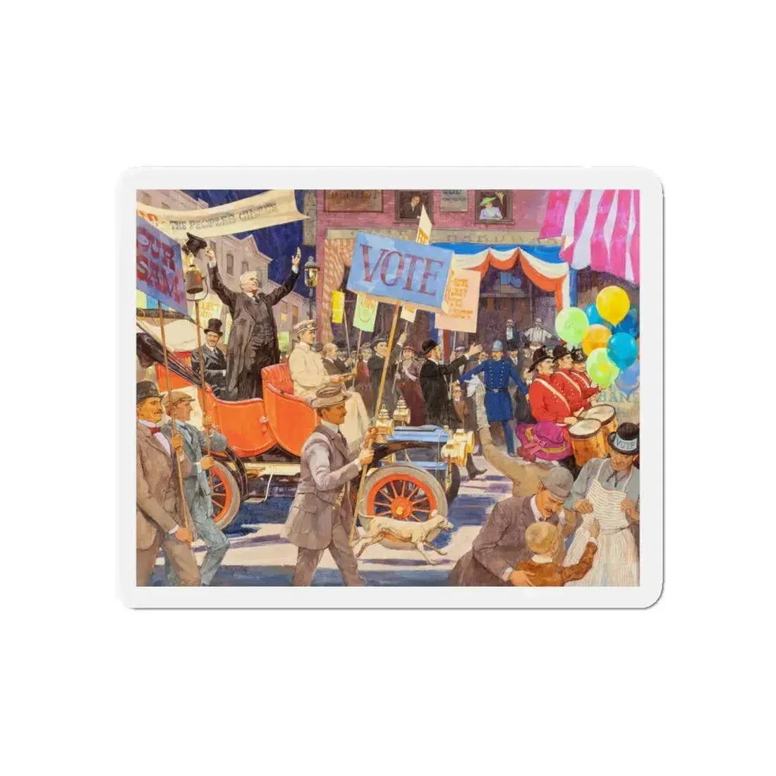 Meet the Candidates, 1906 Cadillac, Great Moments in Early American Motoring, October 1971 (Magazine Illustration) Refrigerator Magnet 5 Inch Die-Cut - The Sticker Space