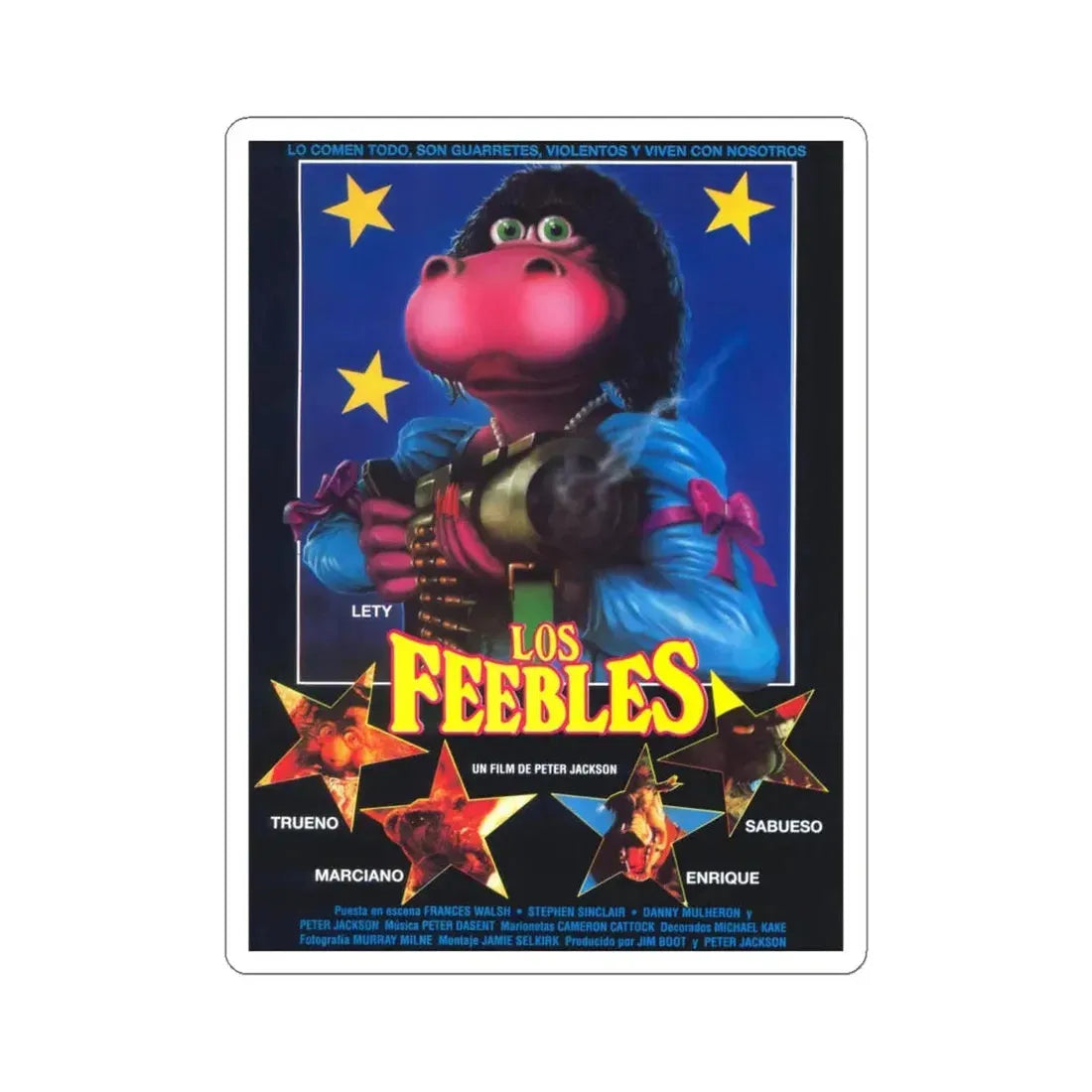 MEET THE FEEBLES (SPANISH) 1989 Movie Poster - STICKER Vinyl Kiss-Cut Decal 6 Inch White - The Sticker Space