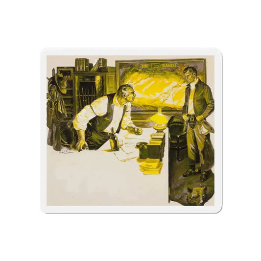 Meeting in a Rancher's Office (Magazine Illustration) Refrigerator Magnet 6 Inch Die-Cut - The Sticker Space