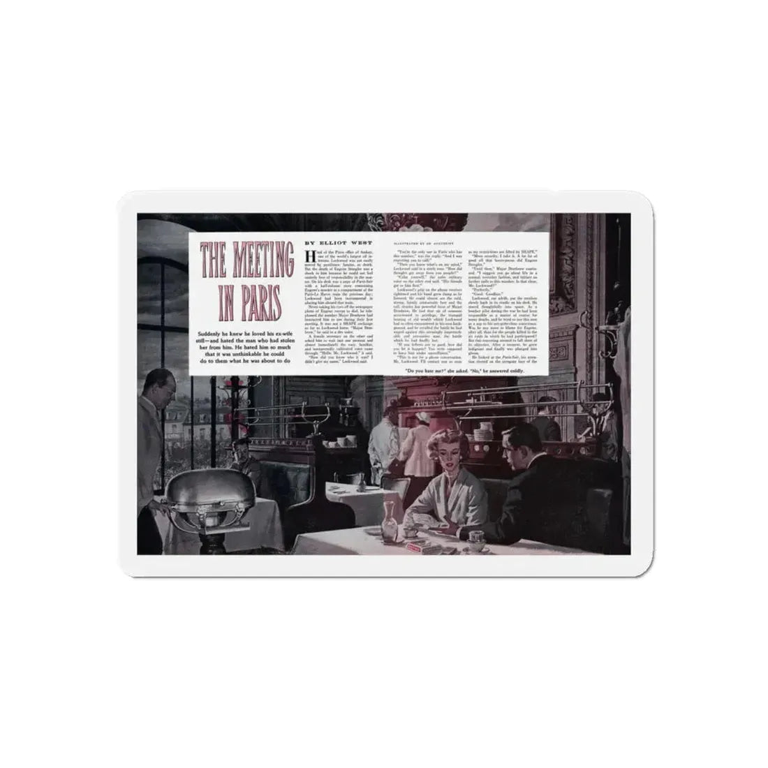 Meeting In Paris, Cosmopolitan, April 1957 (Magazine Illustration) Refrigerator Magnet 6 Inch - The Sticker Space