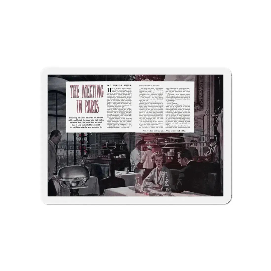 Meeting In Paris, Cosmopolitan, April 1957 (Magazine Illustration) Refrigerator Magnet - The Sticker Space