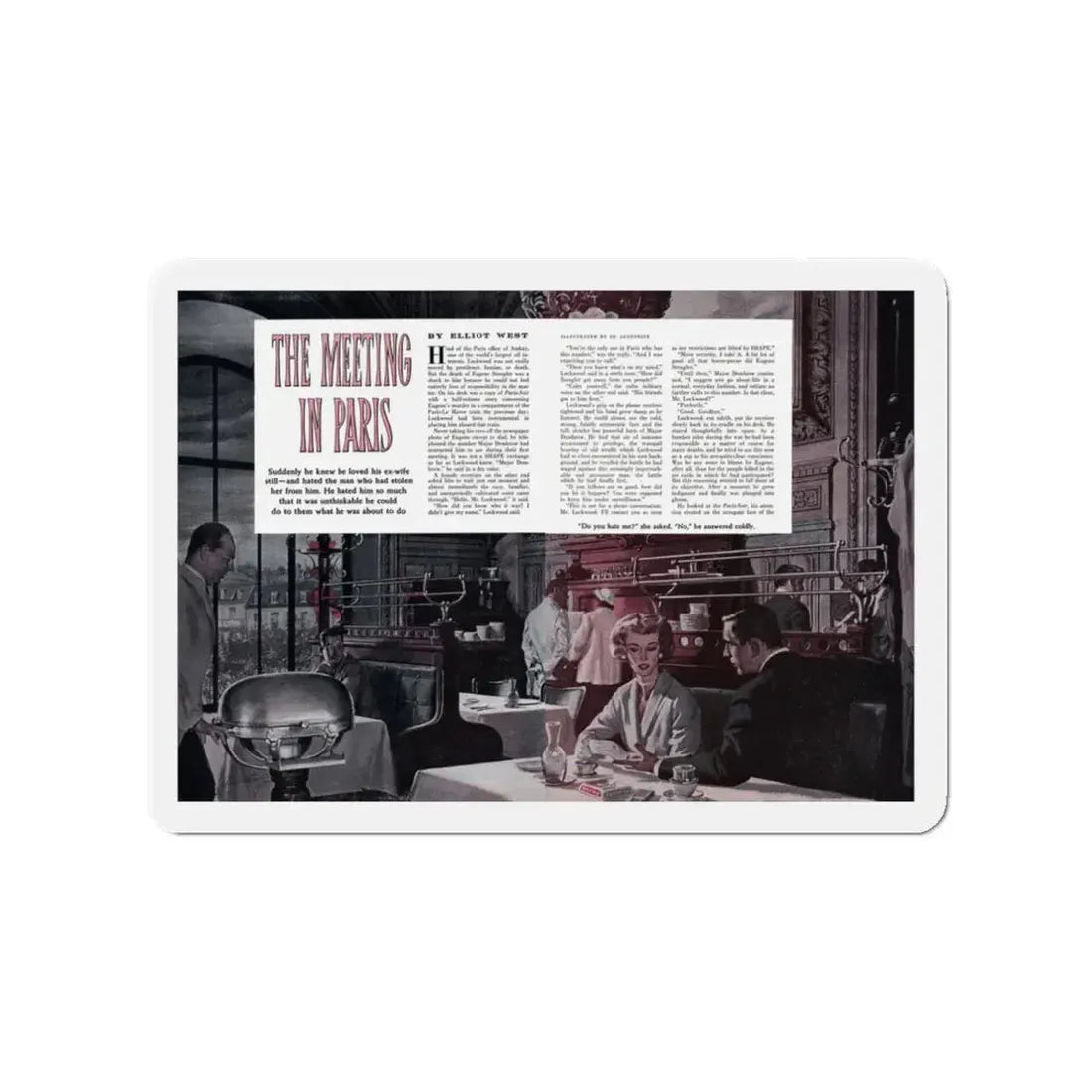 Meeting In Paris, Cosmopolitan, April 1957 (Magazine Illustration) Refrigerator Magnet - The Sticker Space