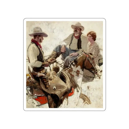 Meeting on the Trail (Magazine Illustration) STICKER Vinyl Die-Cut Decal White Die-Cut 3 Inch - The Sticker Space