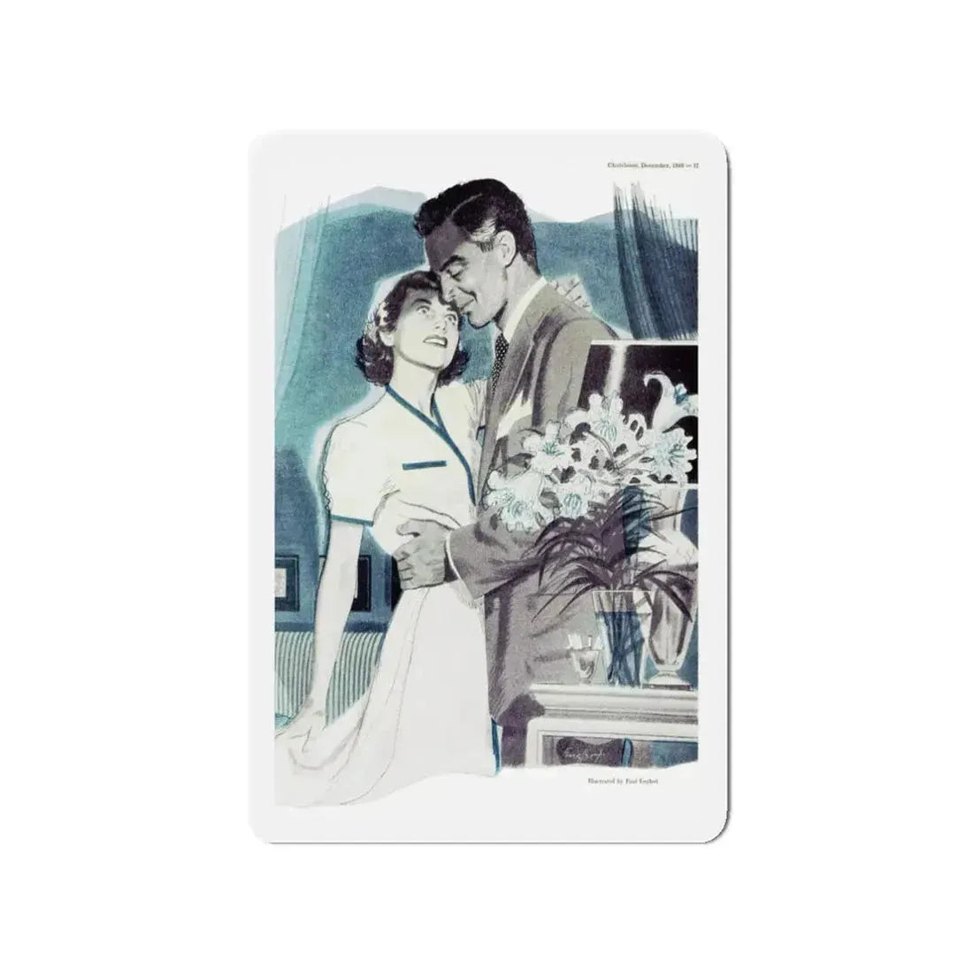 Melody Unheard (Pt. 2), Chatelaine, December 1949 (Magazine Illustration) Refrigerator Magnet 3 Inch - The Sticker Space