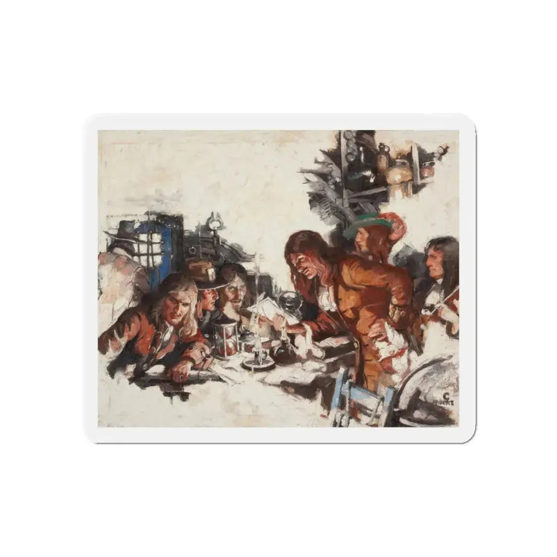 Men Reading Letter Over Candlelight, probable story illustration (Magazine Illustration) Refrigerator Magnet - The Sticker Space