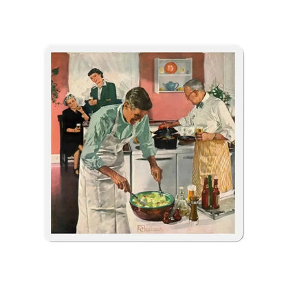 Men's Night In The Kitchen. Number 52 in the series 'Home Life in America' (Magazine Illustration) Refrigerator Magnet 6 Inch - The Sticker Space
