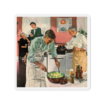 Men's Night In The Kitchen. Number 52 in the series 'Home Life in America' (Magazine Illustration) Refrigerator Magnet - The Sticker Space