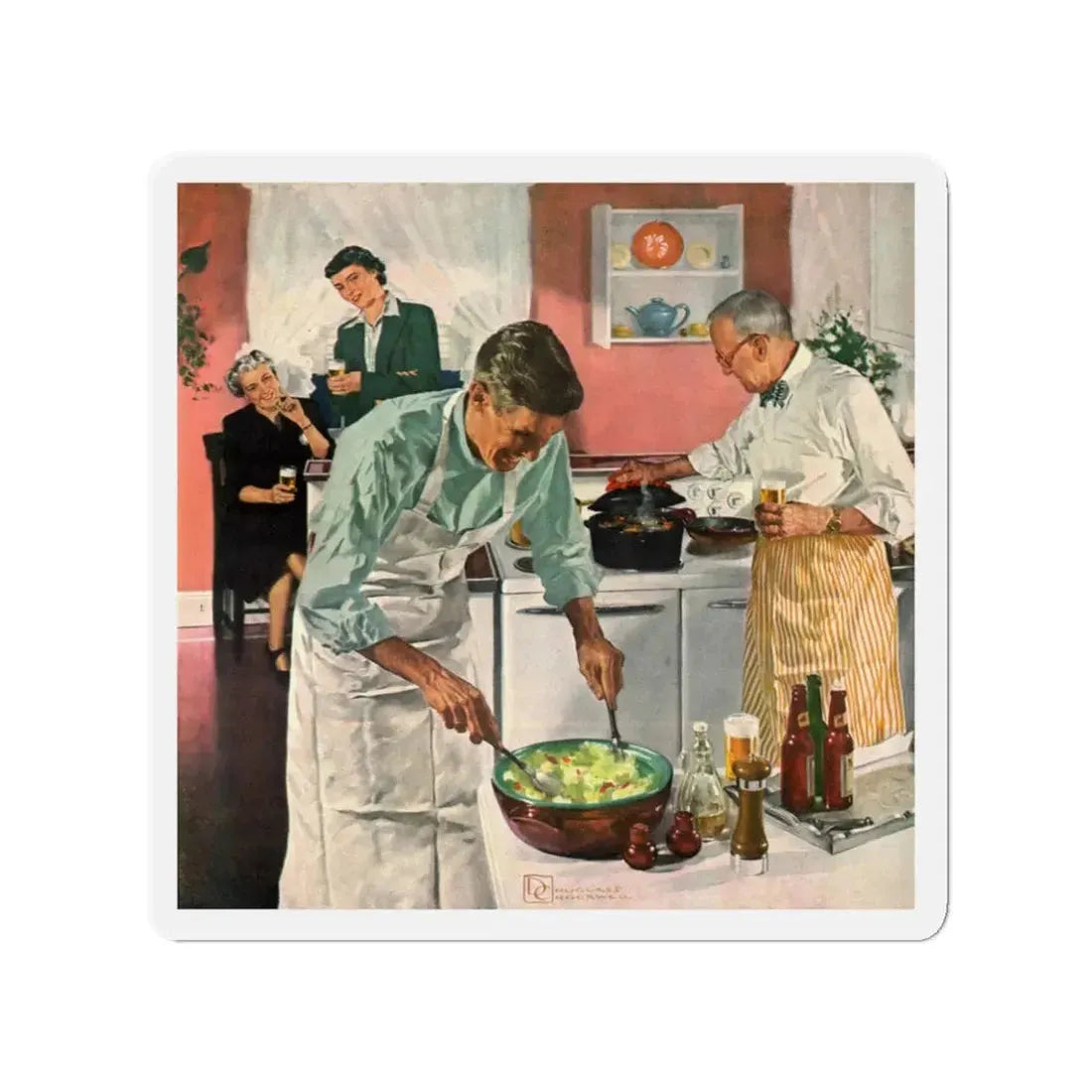 Men's Night In The Kitchen. Number 52 in the series 'Home Life in America' (Magazine Illustration) Refrigerator Magnet - The Sticker Space