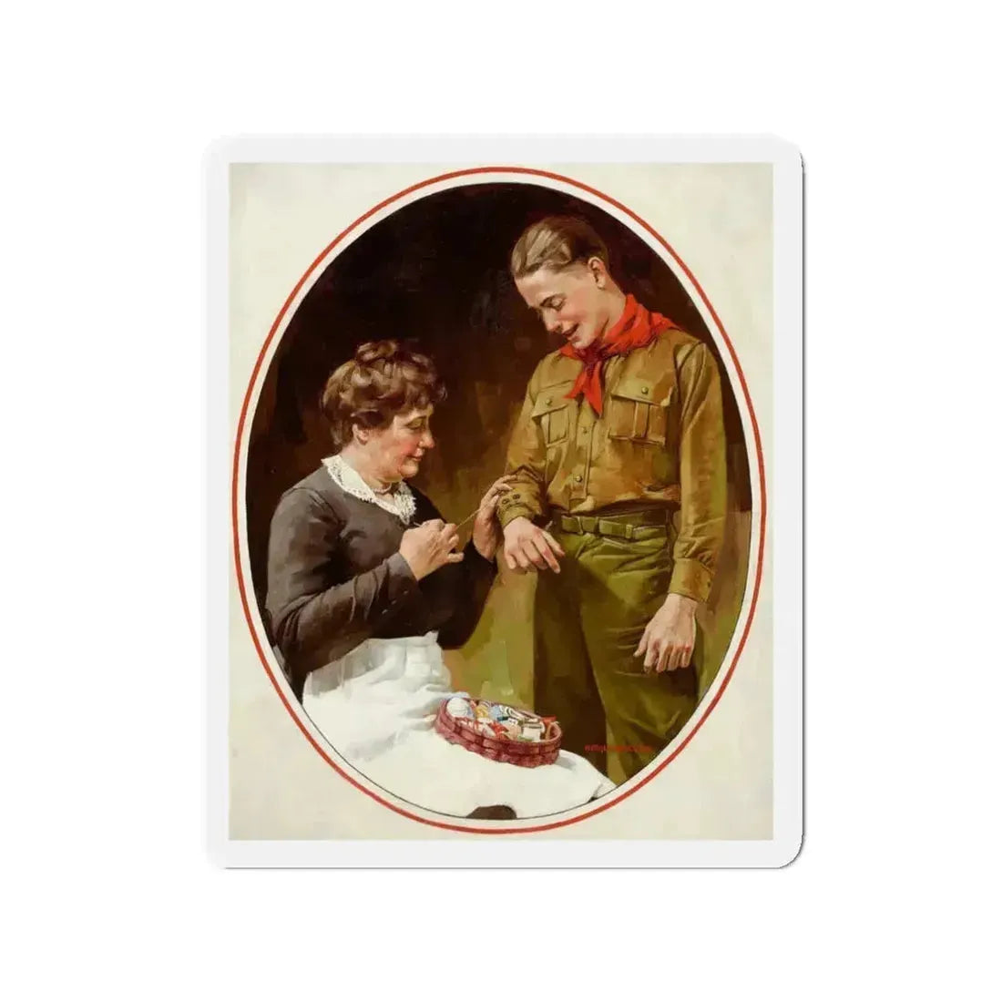 Mending the Shirt (Magazine Illustration) Refrigerator Magnet 3 Inch - The Sticker Space