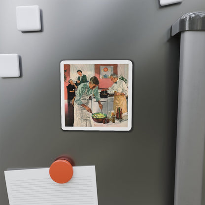 Men's Night In The Kitchen. Number 52 in the series 'Home Life in America' (Magazine Illustration) Refrigerator Magnet-The Sticker Space