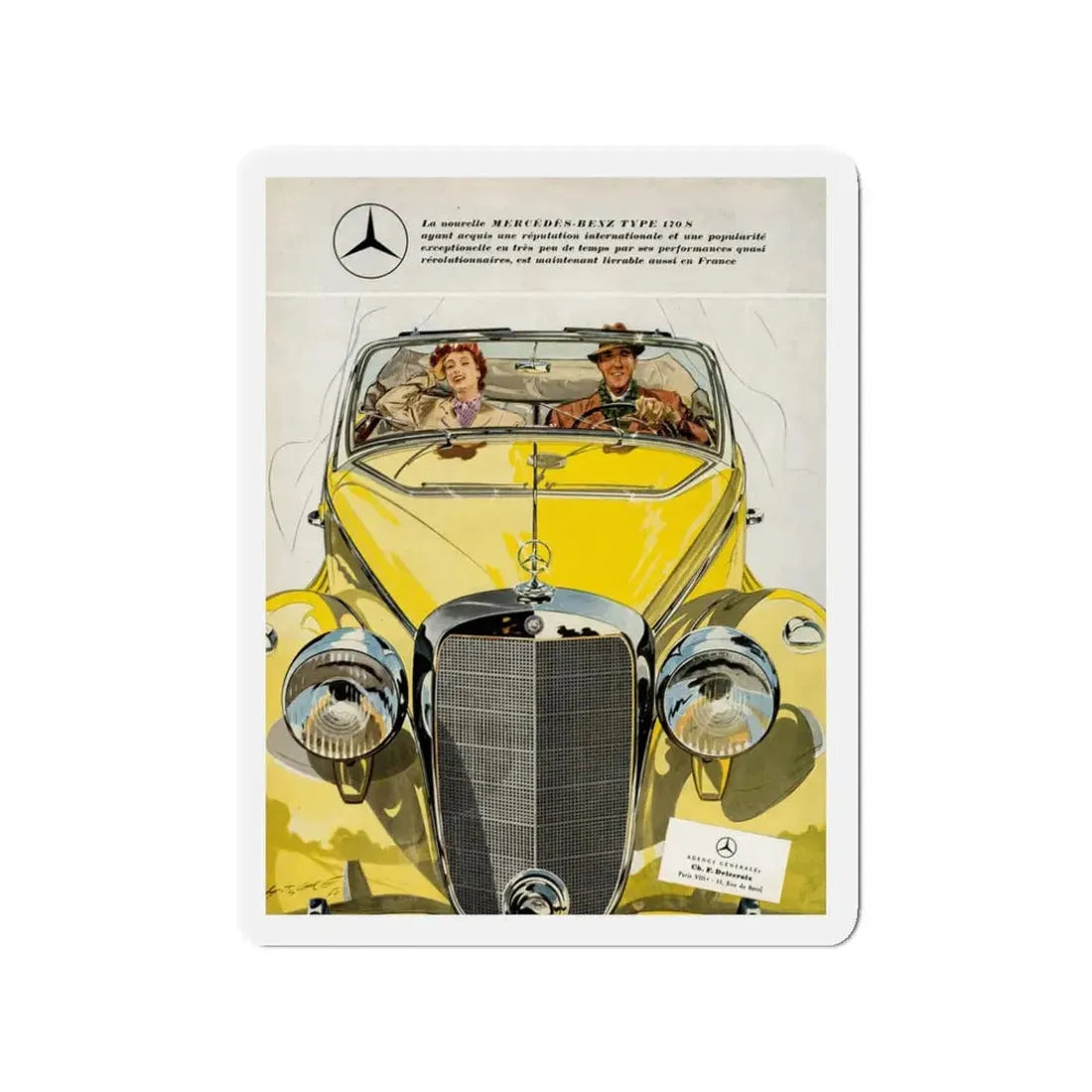 Mercedes-Benz, Type 170S, advertisement, Plaisir de France, October 1950 (Magazine Illustration) Refrigerator Magnet - The Sticker Space