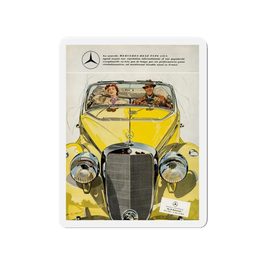Mercedes-Benz, Type 170S, advertisement, Plaisir de France, October 1950 (Magazine Illustration) Refrigerator Magnet - The Sticker Space