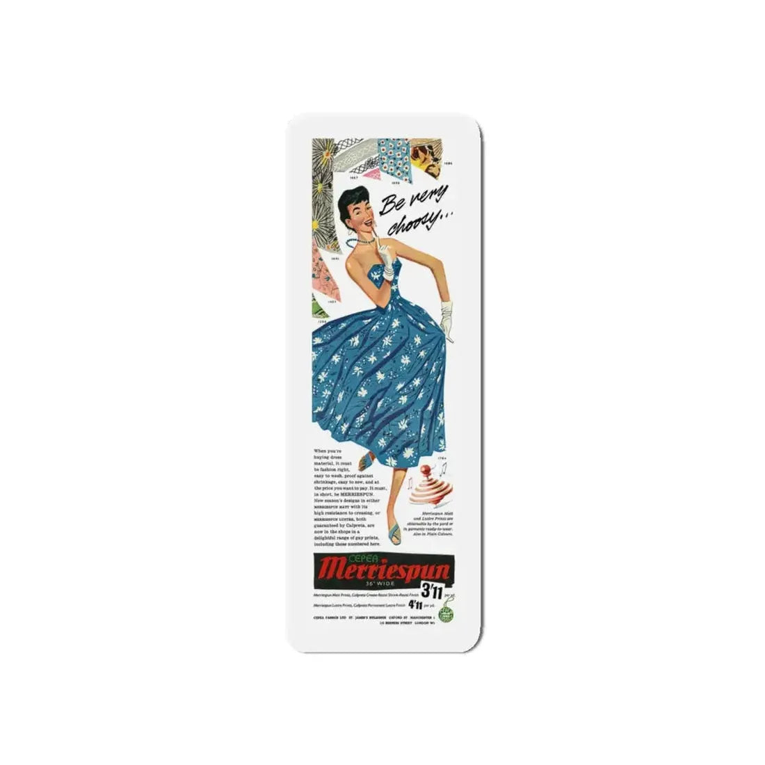 Merriespun Fabrics advertisement, 1955 (Magazine Illustration) Refrigerator Magnet - The Sticker Space