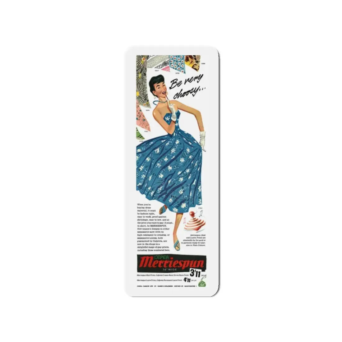 Merriespun Fabrics advertisement, 1955 (Magazine Illustration) Refrigerator Magnet - The Sticker Space