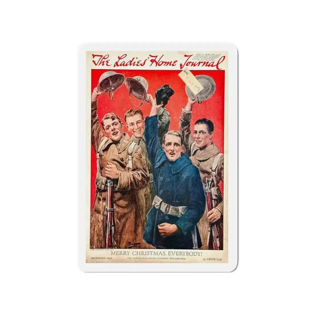 Merry Christmas, Everybody!, Ladies Home Journal, December 1918 (Magazine Illustration) Refrigerator Magnet 3 Inch Die-Cut - The Sticker Space