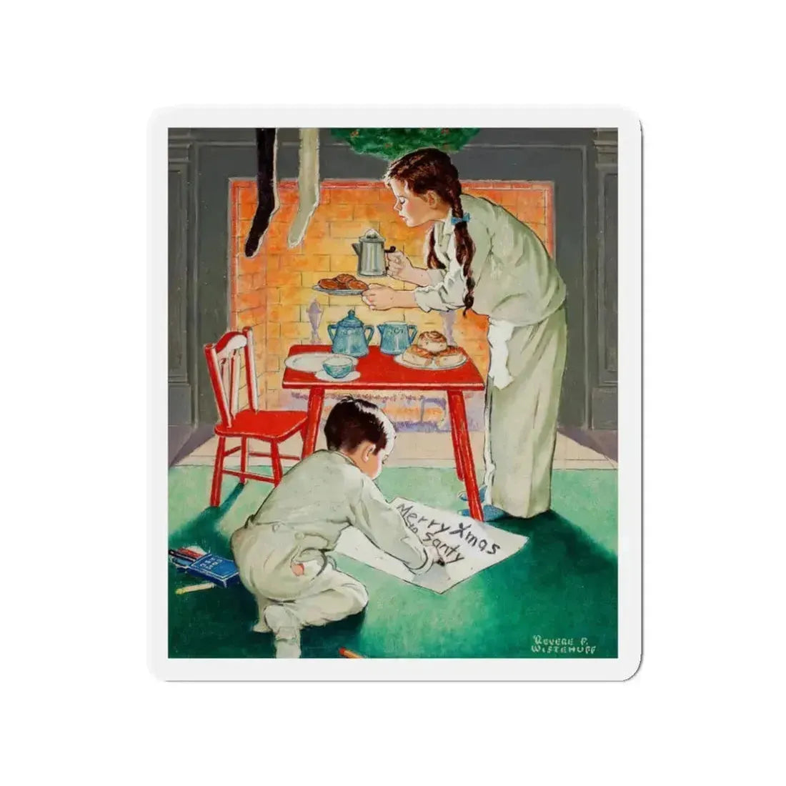 Merry Christmas Santy (Magazine Illustration) Refrigerator Magnet 3 Inch - The Sticker Space