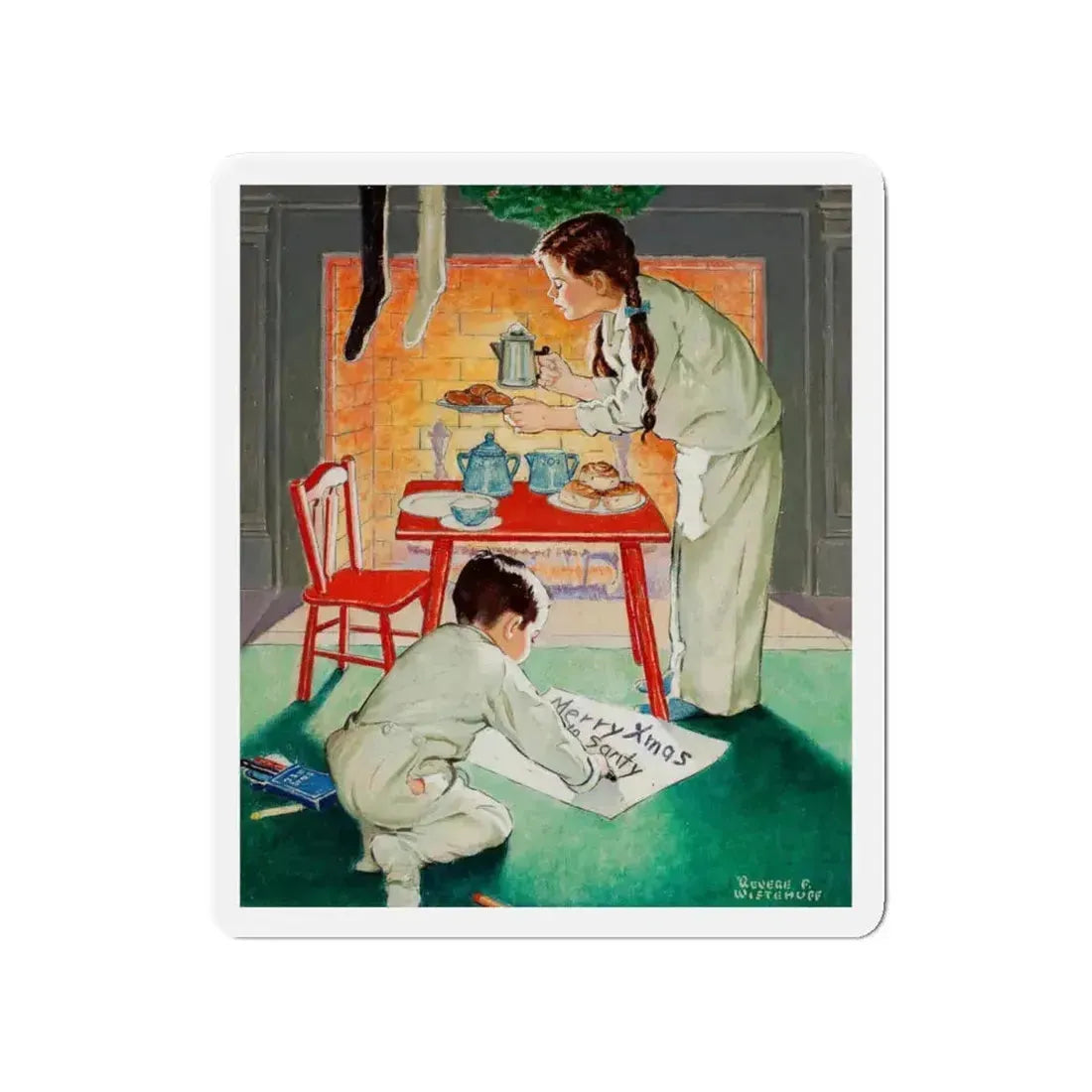 Merry Christmas Santy (Magazine Illustration) Refrigerator Magnet 4 Inch - The Sticker Space