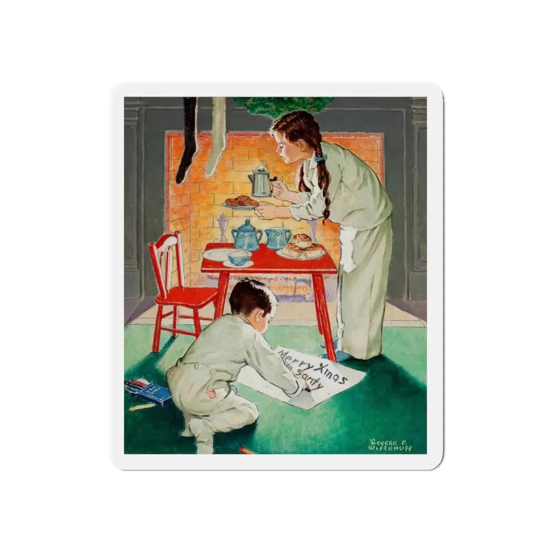 Merry Christmas Santy (Magazine Illustration) Refrigerator Magnet - The Sticker Space