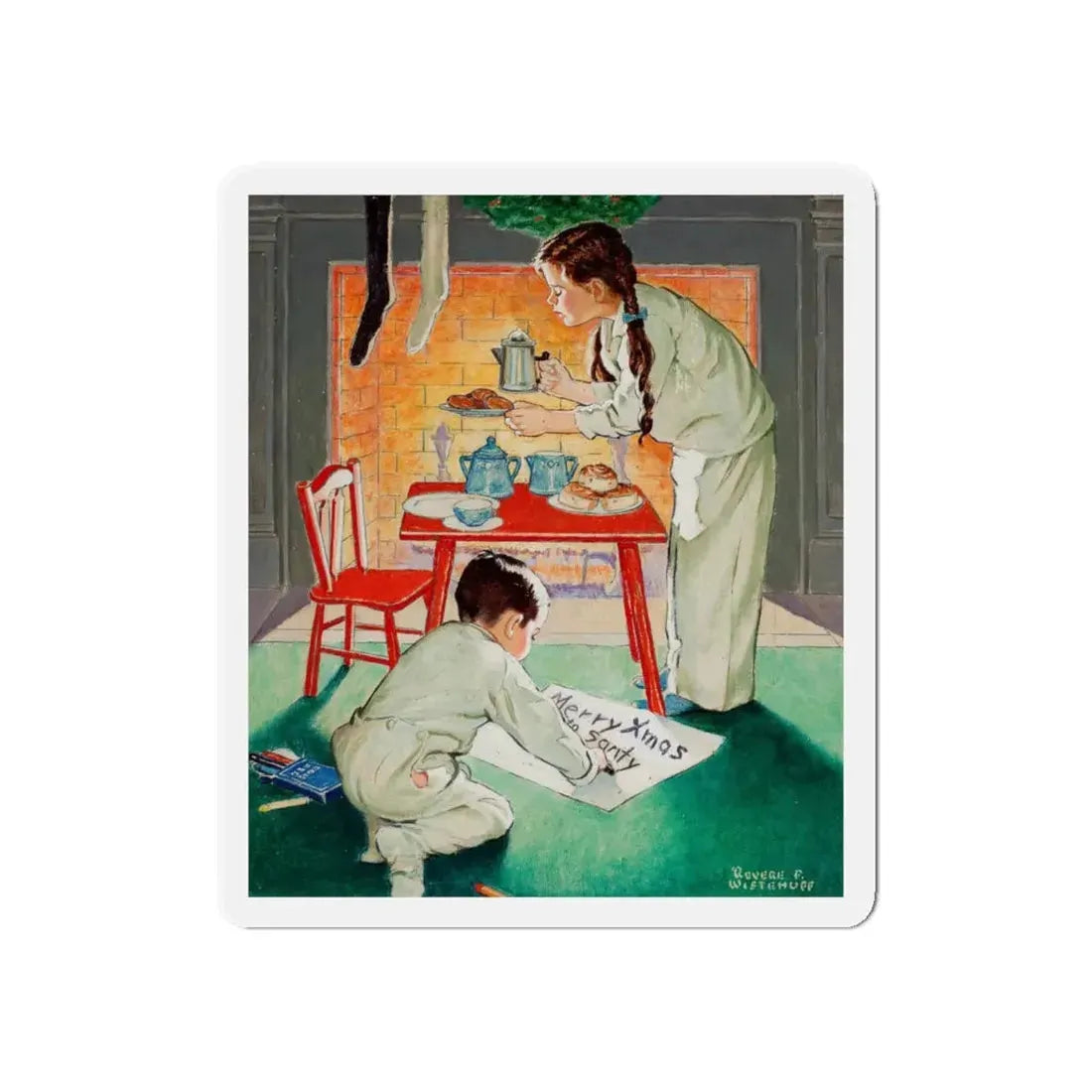 Merry Christmas Santy (Magazine Illustration) Refrigerator Magnet - The Sticker Space