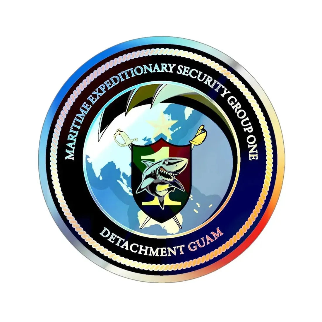 MESG 1 Det Guam Maritime Expeditionary Security Group One (U.S. Navy) Holographic STICKER Die-Cut Vinyl Decal 4 Inch Holographic - The Sticker Space