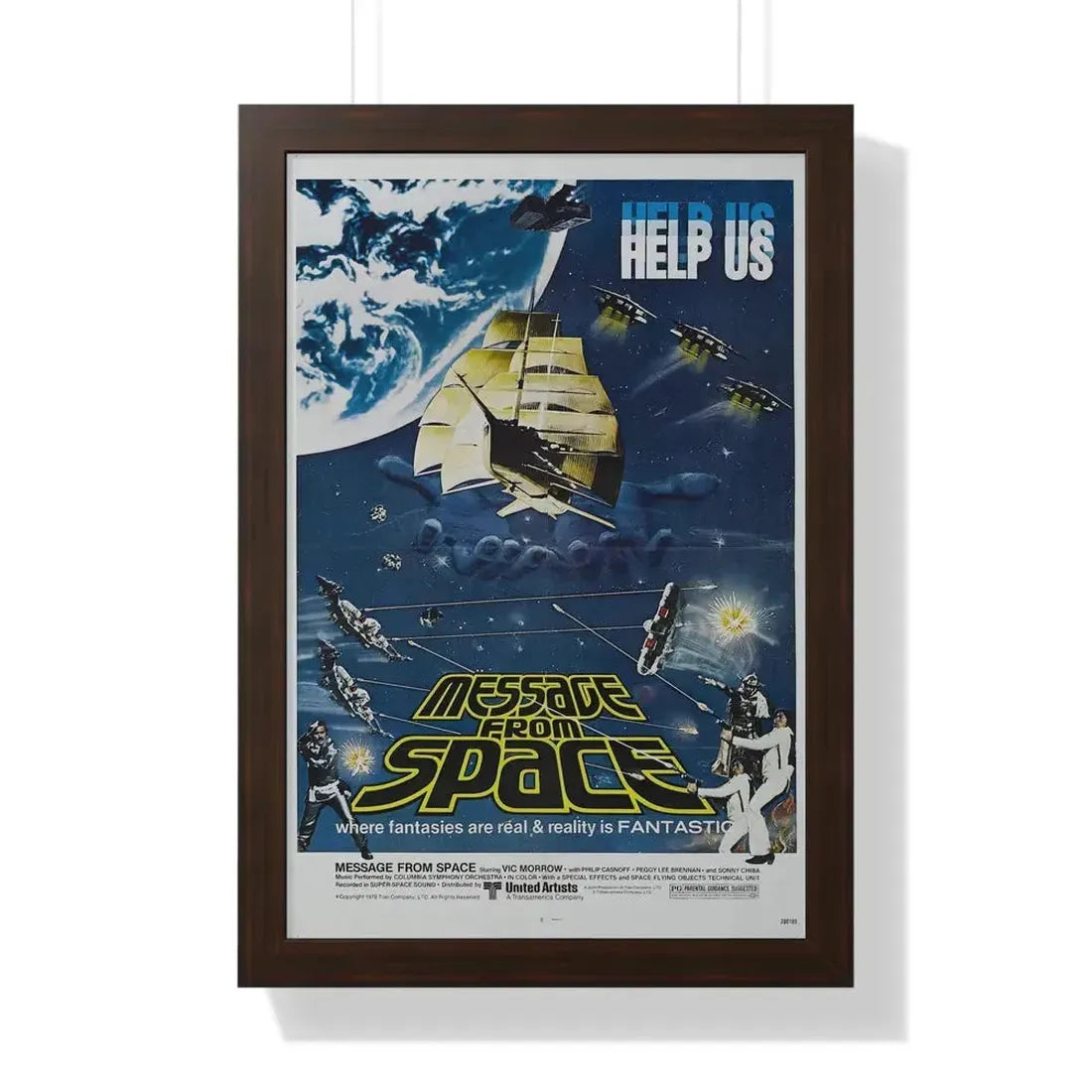 MESSAGE FROM SPACE 1978 - Framed Movie Poster 16″ x 24″ Walnut - The Sticker Space