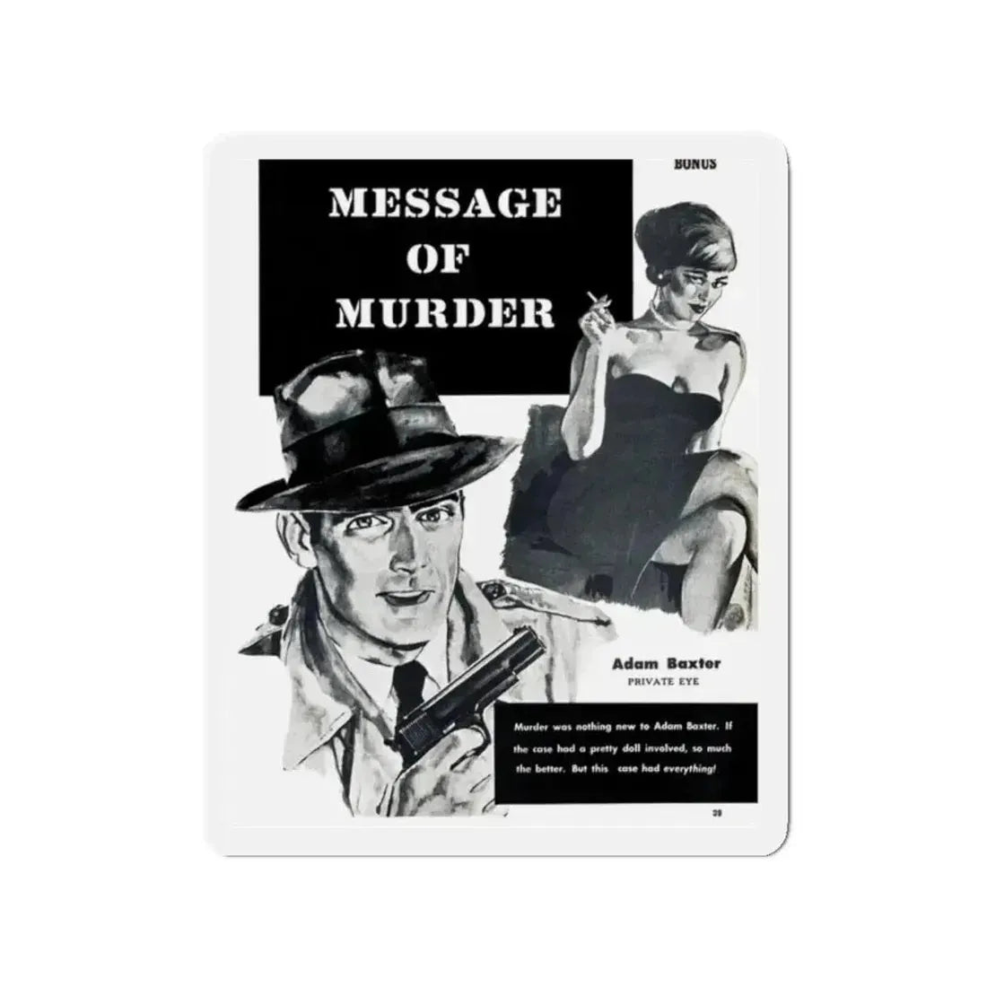 Message of Murder, Private Eye magazine, November 1959 (Magazine Illustration) Refrigerator Magnet 2 Inch - The Sticker Space