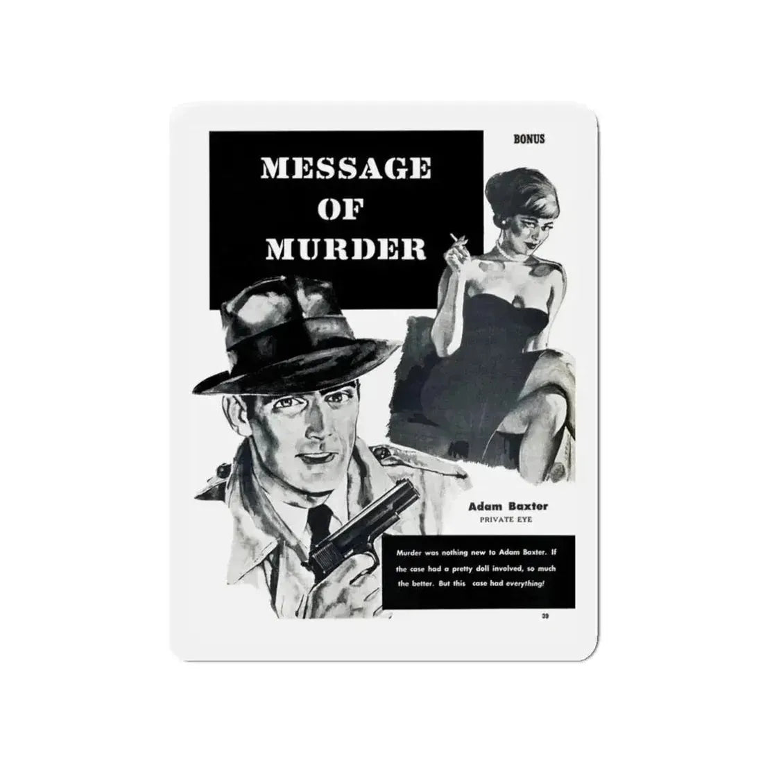 Message of Murder, Private Eye magazine, November 1959 (Magazine Illustration) Refrigerator Magnet 3 Inch - The Sticker Space