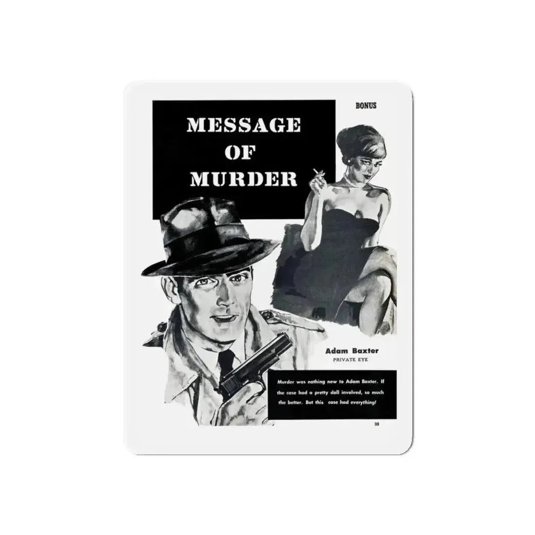 Message of Murder, Private Eye magazine, November 1959 (Magazine Illustration) Refrigerator Magnet 6 Inch - The Sticker Space