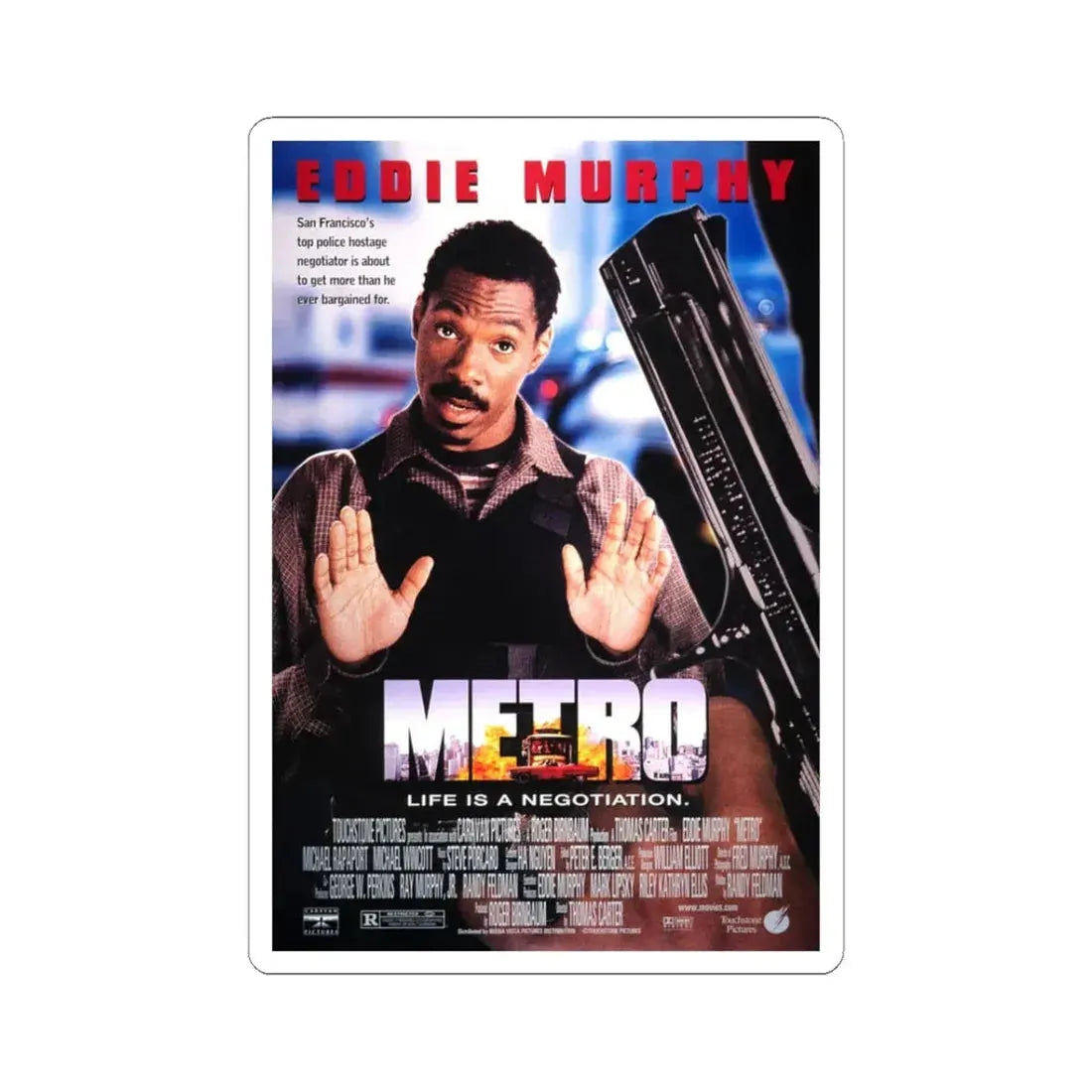 Metro 1997 Movie Poster - STICKER Vinyl Kiss-Cut Decal 3 Inch White - The Sticker Space