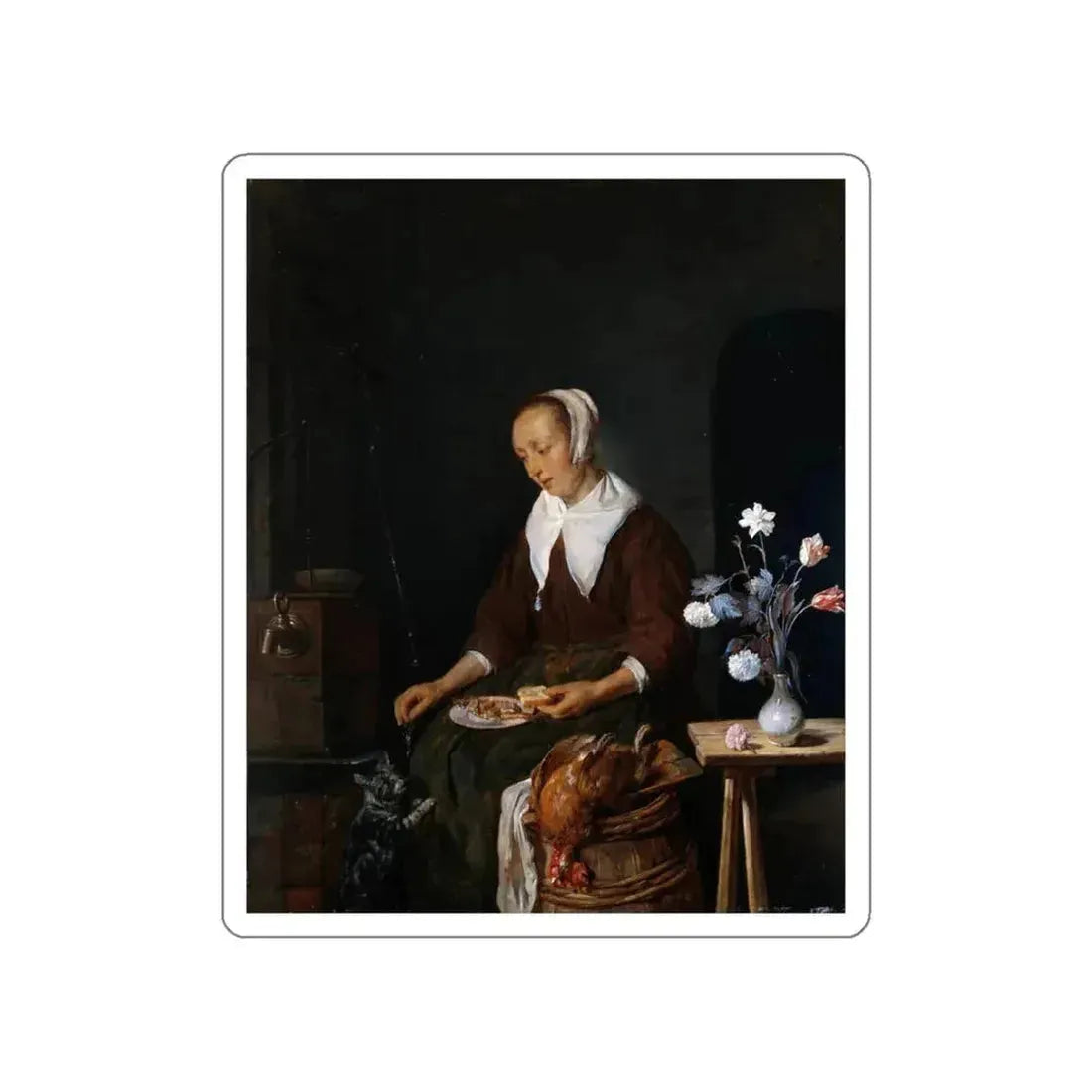 METSU, Gabriel - Woman Eating (Artwork) STICKER Vinyl Die-Cut Decal White Die-Cut 4 Inch - The Sticker Space